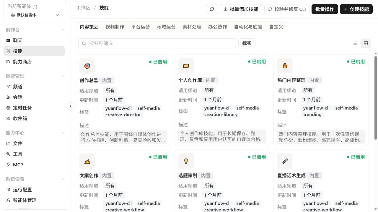自媒体桌面系统技能列表卡片页面